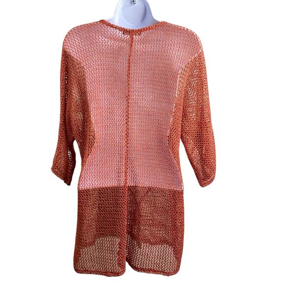 Vintage Jaskar Women's Orange Crochet Open Knit Tunic Top Size M‎ 70’s Vibes - Picture 2 of 9